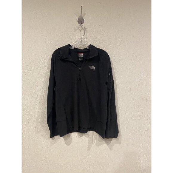 The North Face Fleece Pullover Mens Large Black Quarter Zip Sleeve Pocket Logo - Picture 1 of 5